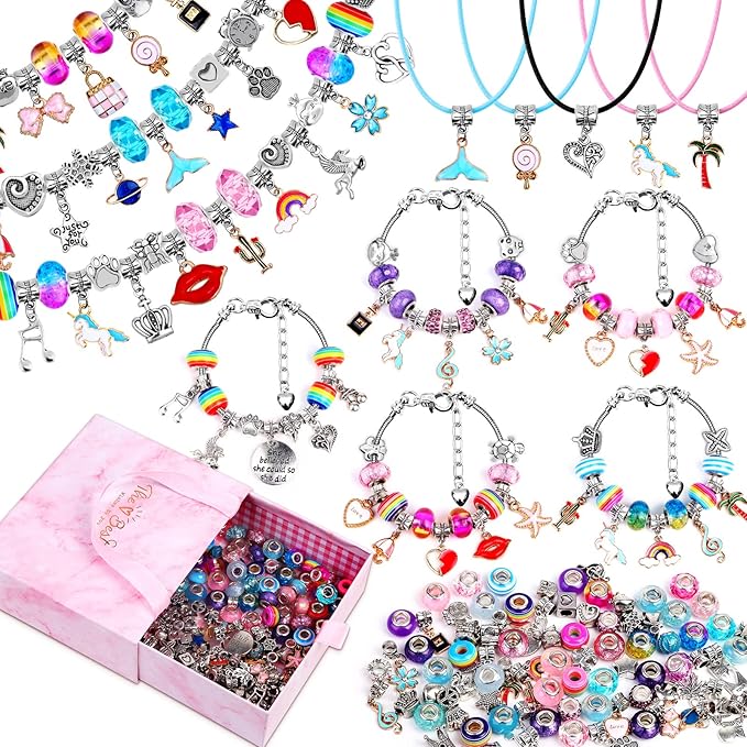 Mckanti 150 Pieces Charm Bracelet Making Kit for Girls, Charm Bracelets Jewelry Making Kit with Beads Bracelets Charms Necklace DIY Crafts Gifts Set for Teen Girls Kids Age 8-12