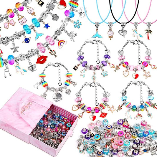 Mckanti 150 Pieces Charm Bracelet Making Kit for Girls, Charm Bracelets Jewelry Making Kit with Beads Bracelets Charms Necklace DIY Crafts Gifts Set for Teen Girls Kids Age 8-12