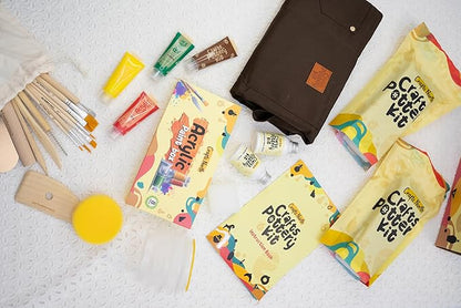 Crafts North Air-Dry Clay Pottery Kit – Complete DIY Clay Set with Tools, Paints, Apron & Step-by-Step Guide – Creative Craft Activity for Beginners, Date Nights & Group Events
