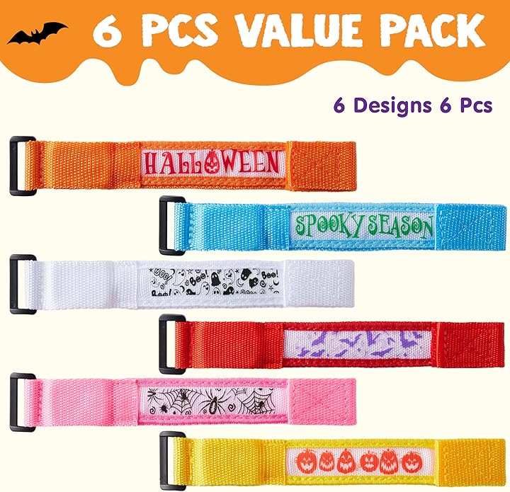 JOYIN 6 PCS Halloween Light Up Bracelets, LED Glow Flashing Wristband Toys for Kids, Glow in The Dark, Slender Wrists, Trick or Treat for Concerts, Sports, Night Events, Game Prizes, Party Favors