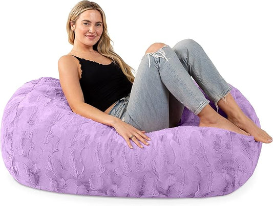 Jaxx Sofa Saxx Bean Bag Couch - 4 Foot - Faux Fur, Bellflower Purple
