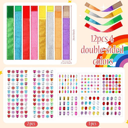 Outus 20 Pcs Bracelet Making Kits 12 Pcs Kids Snap Bracelets 8 Pcs Glitter Gem Stickers DIY Your Own Bracelet Jewelry Crafts for Girls Ages 6-12 DIY Birthday Gifts Crafting Party Favors Supplies