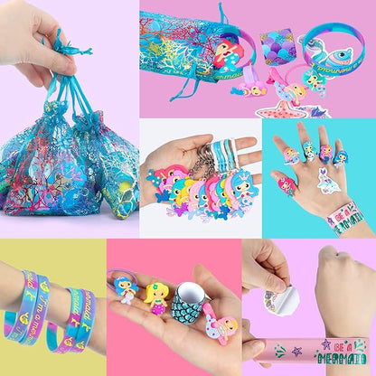 134Pcs Mermaid Party Favors for Kids, Mermaid Birthday Party Decorations Toys for Girls, Goodie Bag Pinata Gifts for Classroom Prizes