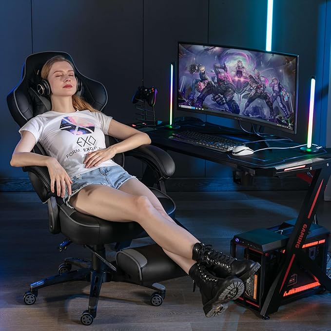 Gaming Chair High Back Ergonomic Racing Computer Desk with Comfortable Lumbar Support and Headrest Girl Gamer Height Adjustable