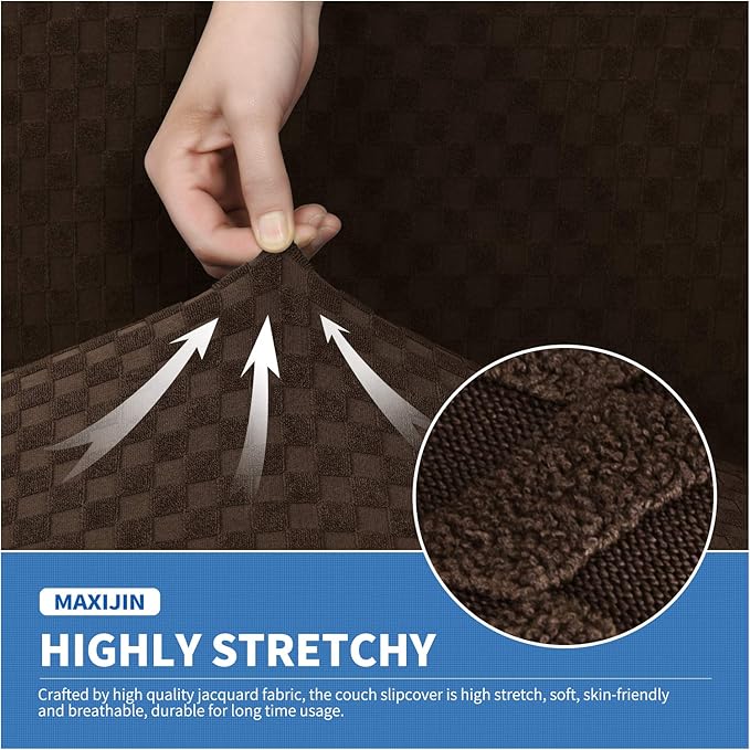 MAXIJIN 3 Piece Stretch Couch Covers for 2 Cushion Couch Sofa Slipcovers with 2 Extra Large Seat Cushion Couch Jacquard Loveseat Sofa Couch Cover for Dogs (2 Cushion Sofa, Dark Coffee)