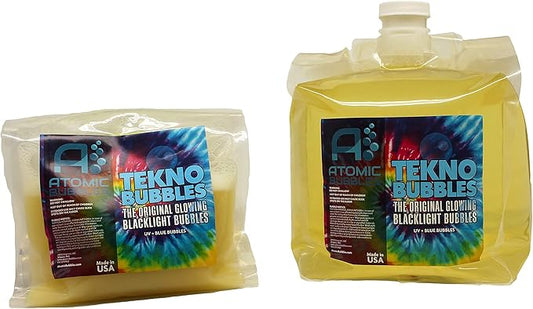 Atomic Bubbles: Tekno Bubbles 128oz Smart Pouch Refill - Blue - UV Blacklight Glow Bubbles, Glow Parties, Indoor & Outdoor, Safe for Kids, Non-Toxic