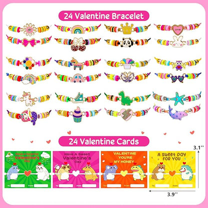 Valentines Day Cards Gifts for Kids 24 Friendship Bracelets Dinosaur Unicorn Bracelets Adjustable Play Jewelry Little Girls Classroom School Exchange Prizes For Boys Students Toddlers Party Faovr Bags