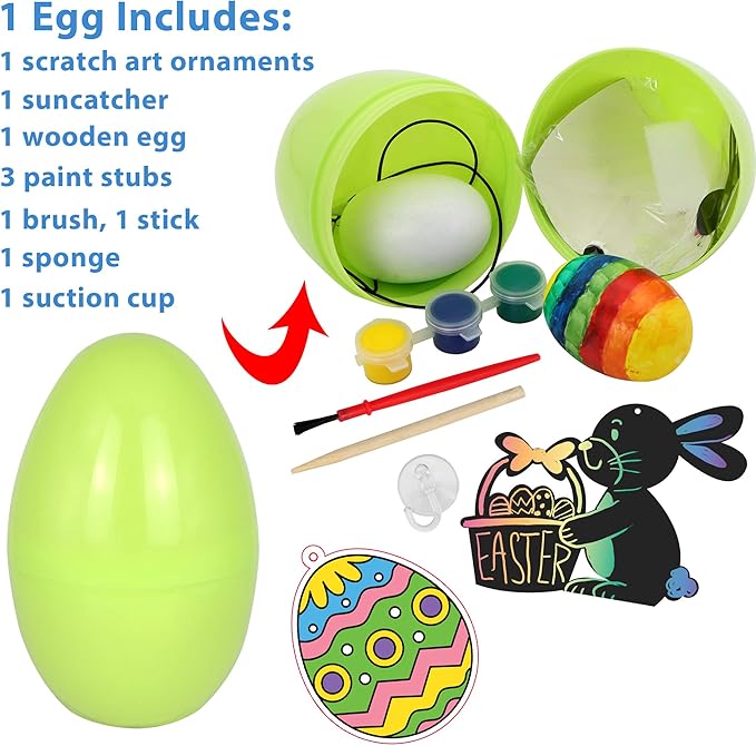 JOYIN 54 Pcs Easter Crafts Assortment Kit with Prefilled Easter Eggs Painting Kit Include Wooden Eggs, Suncatchers and Scratch Cards for Party Favor, Basket Stuffers Fillers