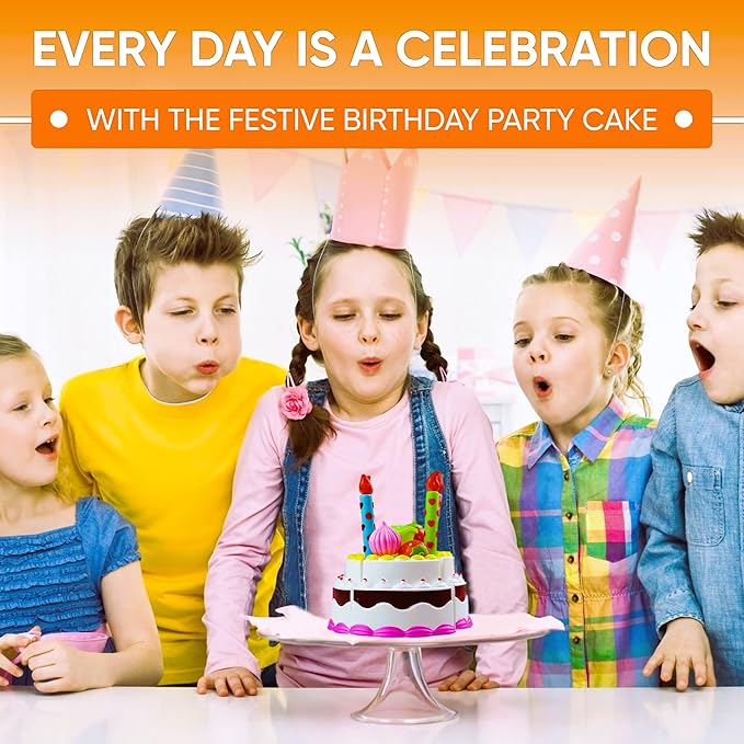 FUNERICA Play Food Goodies Set - Features Cutting Pizza, Ice Cream, Toy Birthday Cake, Fries, Dessert – Pretend Kitchen Toys for Toddlers, Boys, Girls