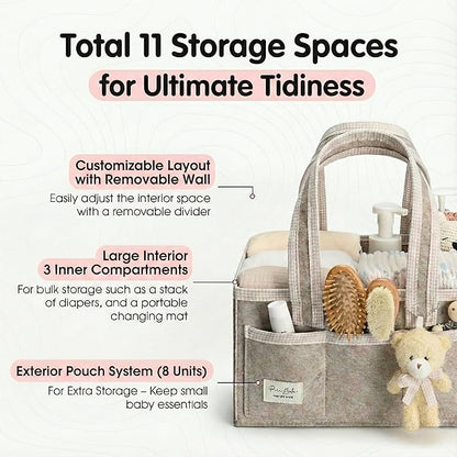 PeraBella Baby Diaper Caddy Organizer, Baby Basket Shower Gift Caddy, Portable Felt Changing Table Basket, Nursery Storage Bin, Newborn Boy and Girl Essentials for Registry, Car Diaper Organizer