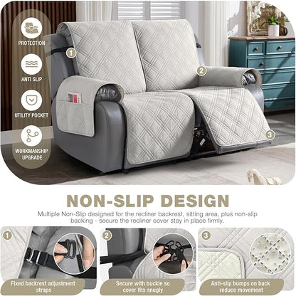 TAOCOCO 100% Waterproof Loveseat Recliner Cover with Straps, Split Loveseat Cover for Reclining loveseat, Non Slip Reclining Sofa Cover Furniture Protector for Kids, Pets(2 Seater, Off White)