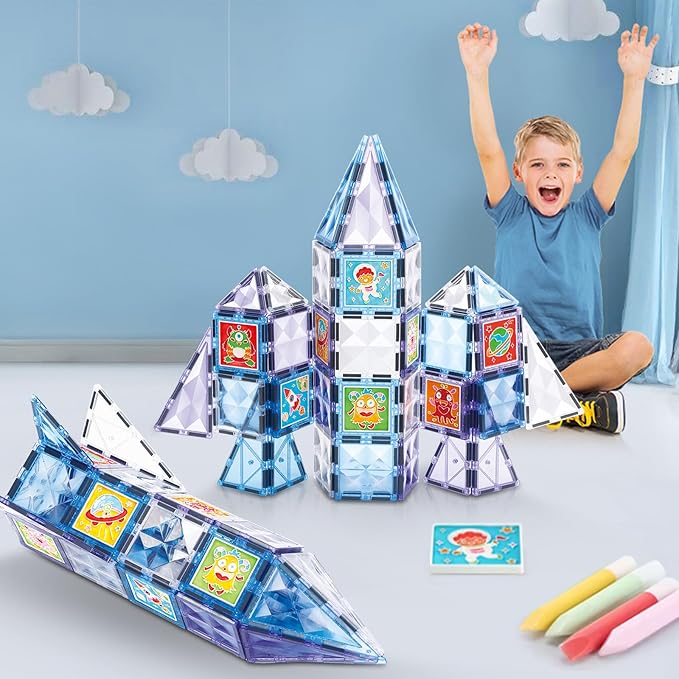 Magnetic Tiles Building Blocks, DIY Colorful Glue Gel Graffiti Painting Magnet Building Sets,STEM Educational Toys for Kids Compatible with Other Magnetic 3D Building Blocks