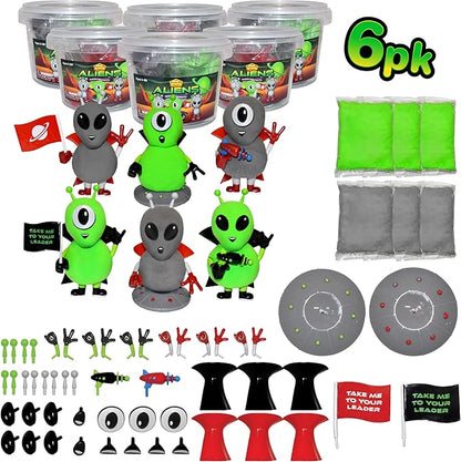 Aliens Craft Kit 6 Pack – Build, Play, and Display 6 Air-Dry Clay Aliens, Great for Birthday Parties, Trick or Treating, Stocking Stuffers, for Kids, Boys and Girls Ages 5+
