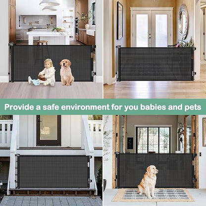 80 Inch Retractable Baby Gates for Doorways Retractable Mesh Dog Gate for The House 33” Tall Retractable Gate Outdoor Baby Gate for Decks Indoor Retractable Pet Gate Mesh Child Safety Gate for Stairs