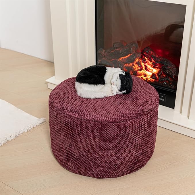 Pouf Ottoman Foot Rest Living Room Decor Floor Pouf Lightweight Modern Stuffed Poof Foot Stool 20x12 Inches Perfect Underdesk Foot Rest for Office (Burgundy)