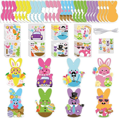 3sscha 123Pcs Easter Bunny Craft Kit for Kids - DIY Make Your Own Bunny Card Set Self-Adhesive Sticker Handmade Artwork Decoration Holiday Celebration Classroom Home Activity Gift Party Favor Supplies