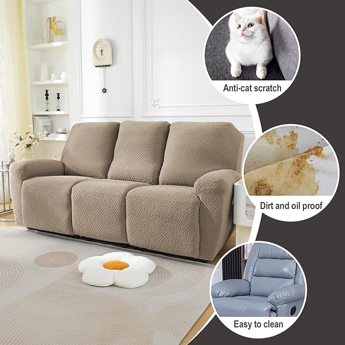 NORTHERN BROTHERS Stretchy Recliner Sofa Covers 3 Seater, Couch Cover Recliner Sofa 3 Cushions, Sofa Recliner Covers, Khaki