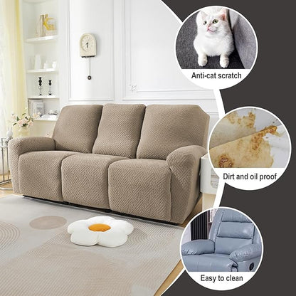 NORTHERN BROTHERS Stretchy Recliner Sofa Covers 3 Seater, Couch Cover Recliner Sofa 3 Cushions, Sofa Recliner Covers, Khaki