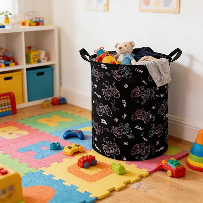 Game hamper,Waterproof foldable Kids laundry basket,Nursery Hamper,Kids Room decor,Toy organizer,Dirty clothes basket(Cute games)