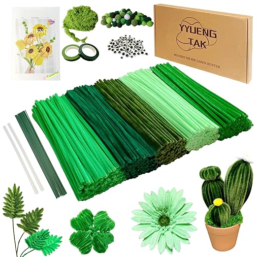 500 pcs Green Pipe Cleaners Craft(Diversified Accessories) - Fluffy Pipe Cleaners Green for Arts & Crafts, Ideal for Making Flowers, Animals & Decorations (12 x 0.24 inches),Chenille Stems