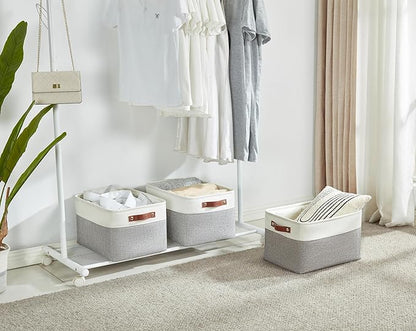 DECOMOMO Storage Baskets for Shelves - Fabric Storage Bins, Linen Closet Organizers and Storage (Grey & White, Large - 1 Pack)