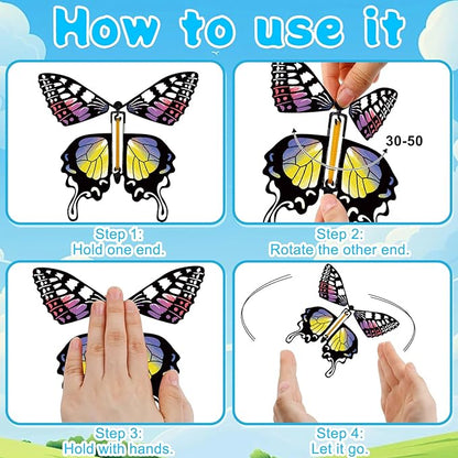 SANYIYIBA 24 Pack Flying Butterfly Craft Kit with 12 Wind Up Butterflies and 12 Color Pens - DIY Toys for Kids' Parties School Activities and Parent-Child Fun