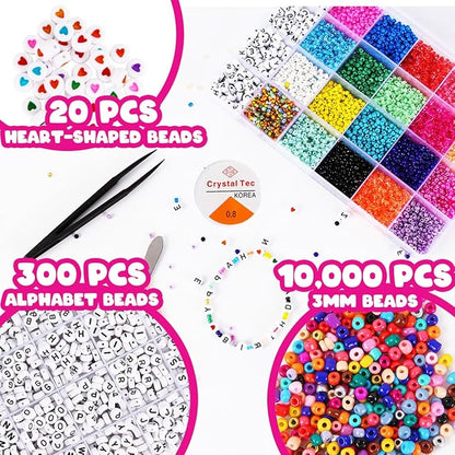 Goody King Jewelry Making Kit Beads for Bracelets - 5000+pcs Bead Craft Kit Set, Glass Pony Seed Letter Alphabet DIY Art and Craft - Gift for Her Women Kid Age 6 7 8 9 (3mm)