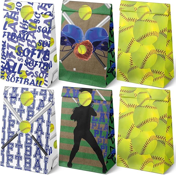 24 Softball Party Favor Bags with Stickers Softball Goodie Bags Softball Party Favors for Kids Softball Birthday Party Supplies