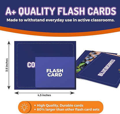 50 Food Double Sided Flash Cards - Nutritious Fruits, Heathly Vegetables, Yummy Desserts & Snacks - Educational Learning Picture Cards for Kids, Adults, Speech Therapy, ESL, ABA, Autism, Dementia