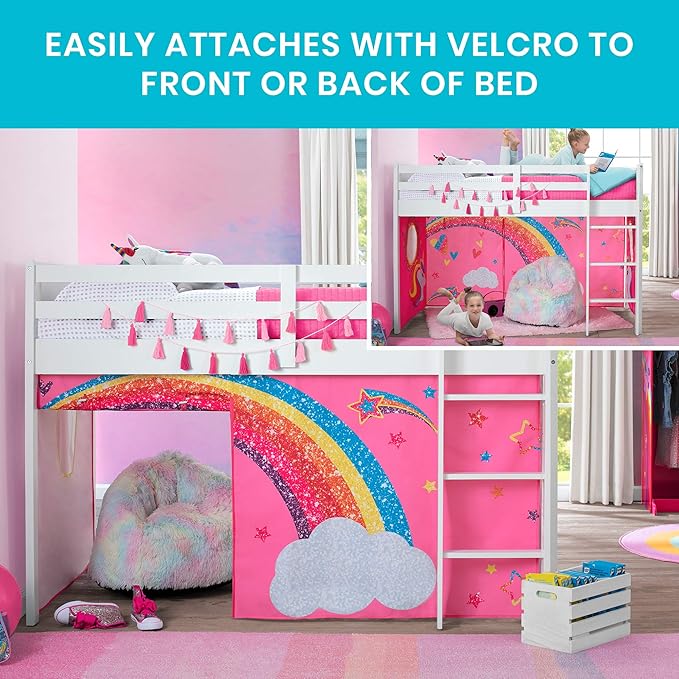 Delta Children Twin Loft Bed with Guardrail and Ladder + Tent (Bundle), White/JoJo Siwa