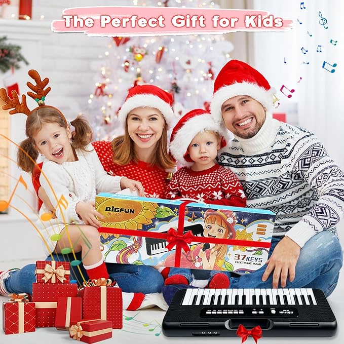 37 Keys Piano for Kids Age 3-6, Kids Piano Keyboard with Microphone Portable Beginners Musical Piano Learning Educational Christmas Birthday Gift Toys for 3 4 5 6 Years Old Girls Boys (Black)