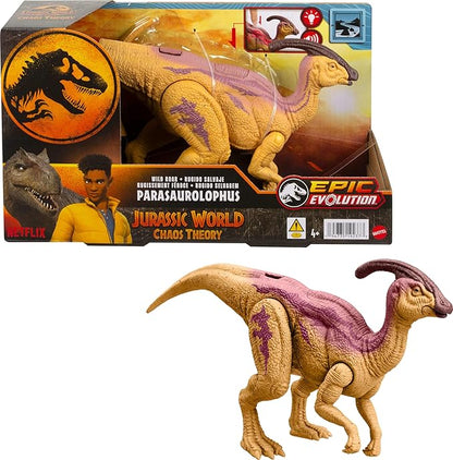 Mattel Jurassic World Wild Roar Dinosaur Action Figure, Parasaurolophus with Glowing Spine Reveal Lights & Sound, Posable Toy with Digital Play