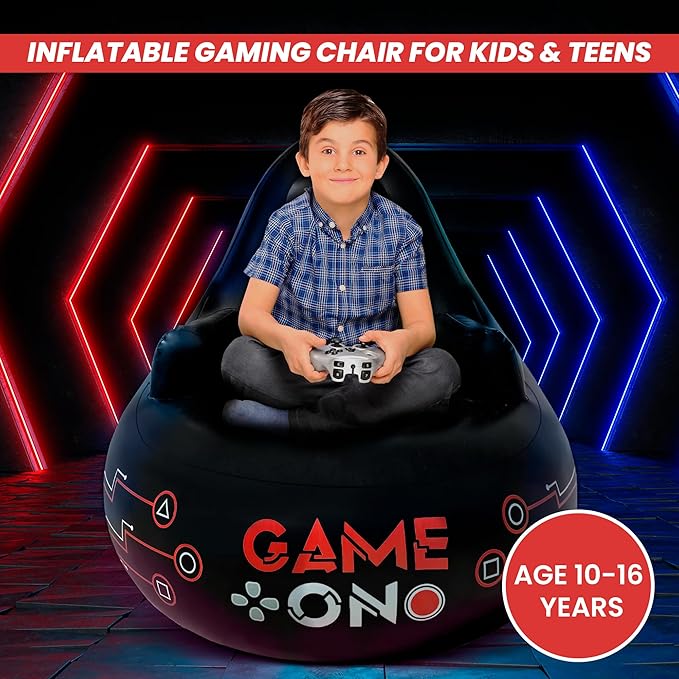 Huge Inflatable Gaming Chairs for Adults, Kids & Teens of All Ages - with Cup Holders & Side Pocket - Premium Game Chair for Gaming Room Décor, Video Gaming, and Comfortable Seating
