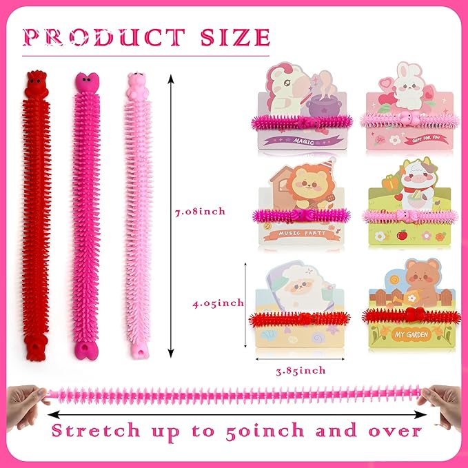 YZXODN Children’s Day 48 PCS Stretchy Strings Fidget Toys, 24 Sensory Toys + 24 Cards for Kids - Stress Relief, Autism Toy – Perfect for Children’s Day, Classroom Exchange, Party Favors