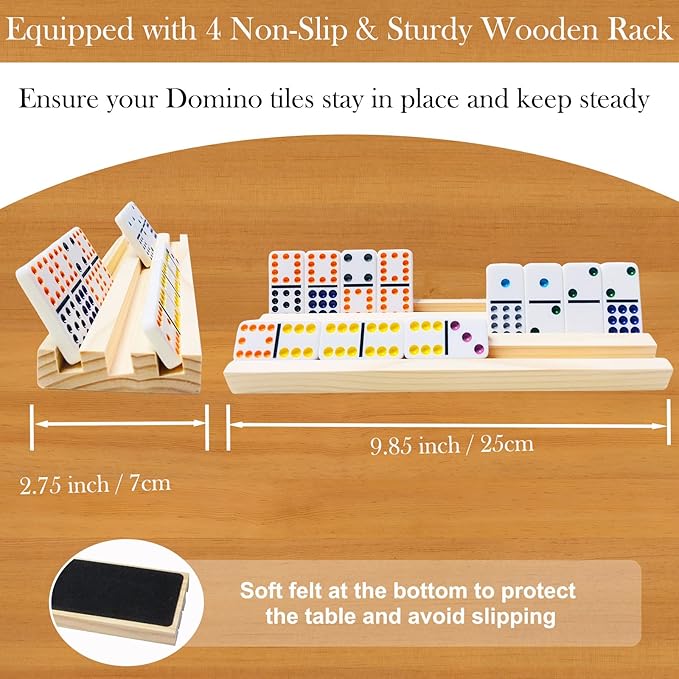 4 Players Games, Mexican Train Dominoes Set with 4 Wooden Racks, 91 Tiles, Portable Case, Double 12 Dominos Set for Adults, Board Game for Adults, Easter Basket Stuffers, Easter Gifts for Men Women