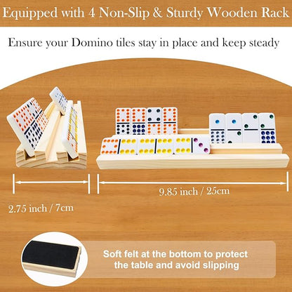 4 Players Games, Mexican Train Dominoes Set with 4 Wooden Racks, 91 Tiles, Portable Case, Double 12 Dominos Set for Adults, Board Game for Adults, Easter Basket Stuffers, Easter Gifts for Men Women