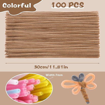 100 Pieces Pipe Cleaners Chenille Stem, Coffee Color Pipe Cleaners Set for Pipe Cleaners DIY Arts Crafts Decorations, Chenille Stems Pipe Cleaners (7 mm x 12 Inch)