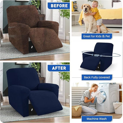 MAXIJIN Waterproof Recliner Covers for Large Recliner 3 Pieces Oversized Recliner Chair Covers, Washable Lazy Boy Reclining Slipcovers with Pockets for Pet, Kids (XL Recliner, Navy Blue)