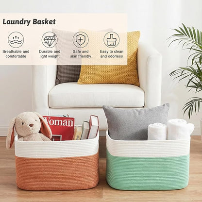 Artfeel Blanket Basket,Rectangle Woven Baskets for Storage,65L Laundry Basket for Decorative Nursery Blanket,Toys,Dirty Clothes and Magazine in Shelves,Baby Room,and Living Room