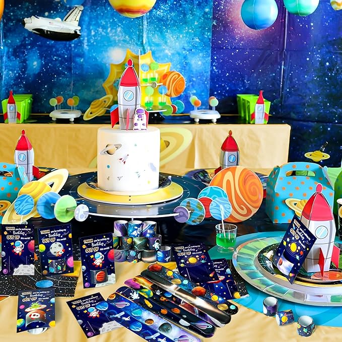 Space Slap Bracelet, 24Pcs Outer Space Kids Wristbands Bracelets with Thank You Cards Planet Themed Party Favors Gifts for Kid Birthday Party Favors Classroom Prizes Exchange (12 Styles)