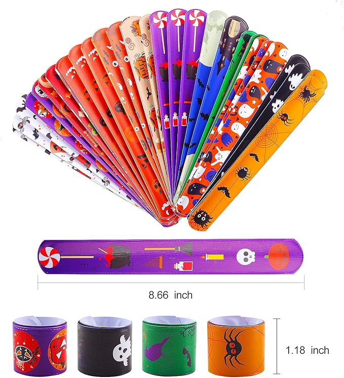 Halloween Bracelets for Kids, 36 Pcs Halloween Slap Bracelets Bulk, Halloween Party Favors Toys for Kids, 12 Different Design Bracelets Bulk for Party Favors and Supplies, Halloween Treat Bags Gifts