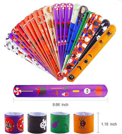 Halloween Bracelets for Kids, 36 Pcs Halloween Slap Bracelets Bulk, Halloween Party Favors Toys for Kids, 12 Different Design Bracelets Bulk for Party Favors and Supplies, Halloween Treat Bags Gifts