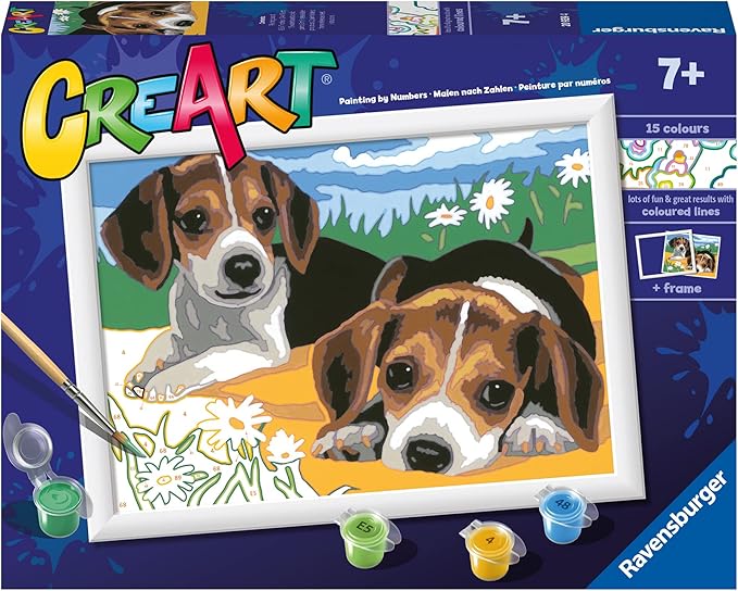 Ravensburger CreArt Jack Russell Puppies Paint by Numbers Kit for Kids - Painting Arts and Crafts for Ages 7 and Up
