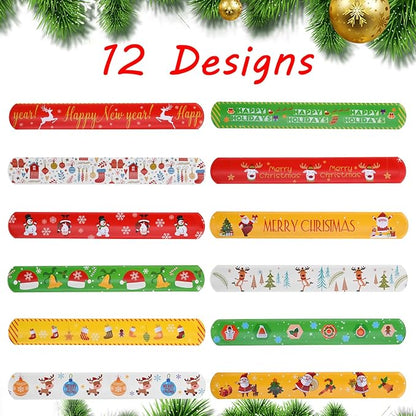 48PCS Christmas Slap Bracelets bulk ，holiday christmas slap bracelet trinkets for kids school class classroom students ，goody goodies bag stocking stuffers gifts toys xmas Favor gift