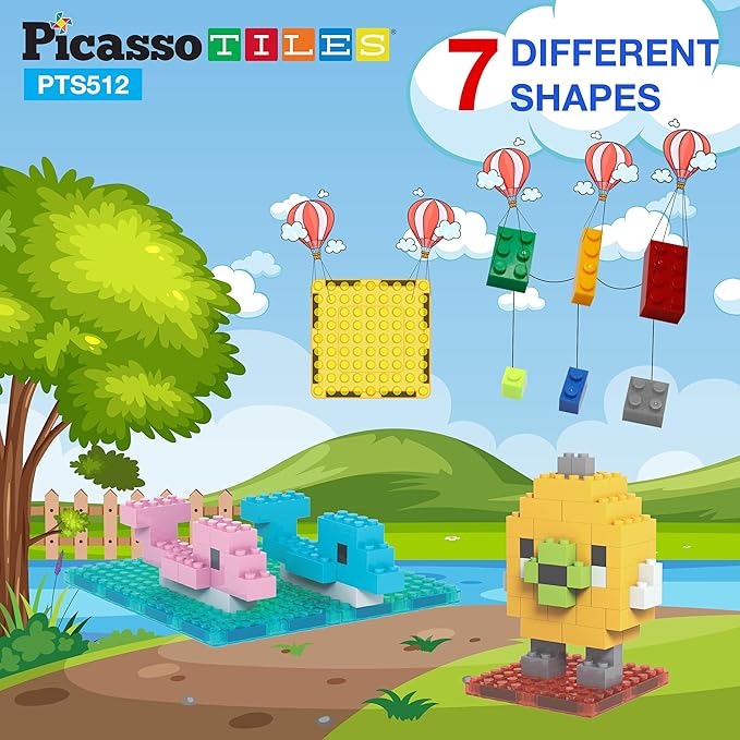 PicassoTiles 512 PCs Grand Playset Magnetic Tiles and Building Block Combo Creative Buildings & Figures Such as Bridges Hearts Unique Characters & More Educational STEM Toys Learning Activity Ages 3+