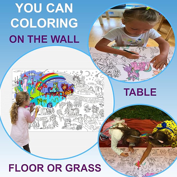 ALEX Art, Large Coloring Poster - Arts and Crafts Unicorn - Jumbo Table Coloring Sheet - Giant Coloring Posters for Kids - Creative Fun Birthday Gifts for Girls - Extra Huge Big Page Wall Size