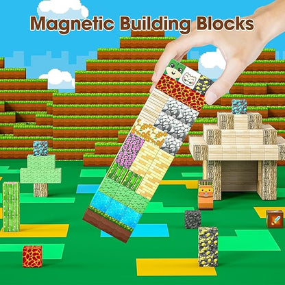 Magnetic Blocks - 104PCS Dinosaur Themed Magnetic Tiles, Build Mine Magworld Building Blocks, STEM Sensory Toys for Boys & Girls Age 3-8 9 10, Toddler Creative Learning Toys, Christmas Birthday Gifts