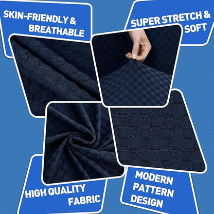 MAXIJIN 4 Piece Couch Covers for 3 Cushion Couch Super Stretch Non Slip Couch Cover for Dogs Pet Friendly Elastic Jacquard Furniture Protector Sofa Slipcovers (Sofa, Navy Blue)
