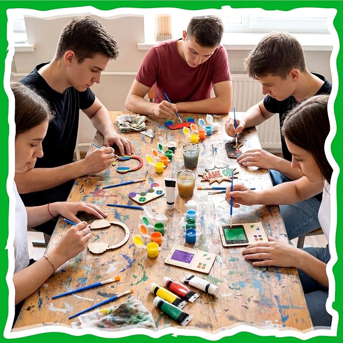 Saypacck 24 Pcs Video Game Party Favors Wooden Craft Kits Video Game Painting Craft Wooden Gaming Party Favor with Organza Bag for Birthday Goodie Bags Fillers Gifts
