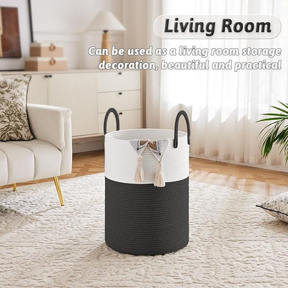 Artfeel Laundry Basket,Woven Cotton Rope Laundry Hamper,40L for Decorative Storage of Dirty Clothes,Toys and Blankets in Bathroom,Baby Room and Living Room